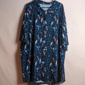 Blue Surfboard Tropical Print Short Sleeve Button Up Novelty Hawaiian Shirt